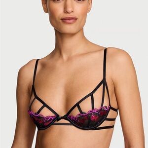Victoria's Secret Cherry pop Black and Pink Strappy Bra